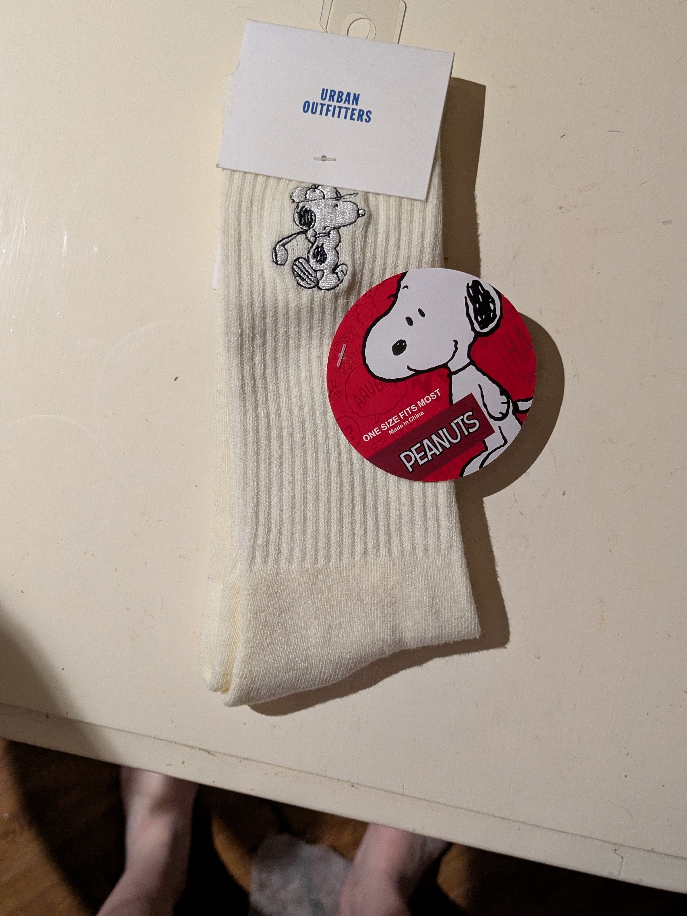 Urban Outfitters X Peanuts Cream Snoopy Ribbed Socks